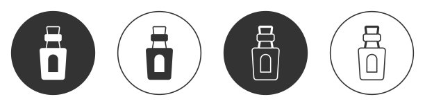 黑色瓶子与药水图标隔离在白色背景。装有魔药的烧瓶。快乐的万圣节派对。圆按钮。向量图片下载