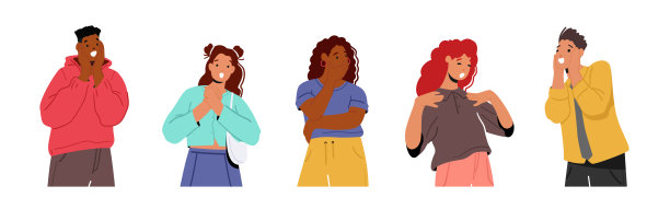 集惊讶的人，惊讶，年轻的男人和女人表达激动的情绪与张开的嘴。兴奋的反应图片下载