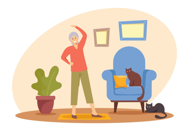 快乐的退休女性爱好和健康的生活方式，老年女性性格在家锻炼。老年妇女参与运动图片下载