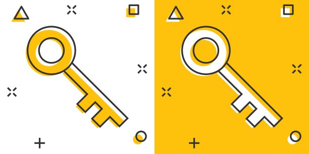 漫画风格的关键图标。密码卡通矢量插图在白色孤立的背景。获取轰动效应的经营理念。图片下载