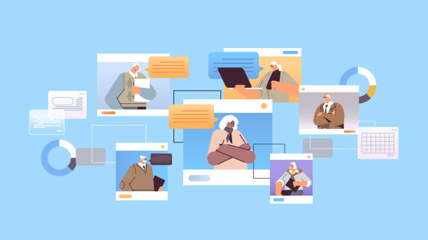 资深商务人士在视频会议中讨论商务人士在网络浏览器Windows聊天泡中交流图片下载