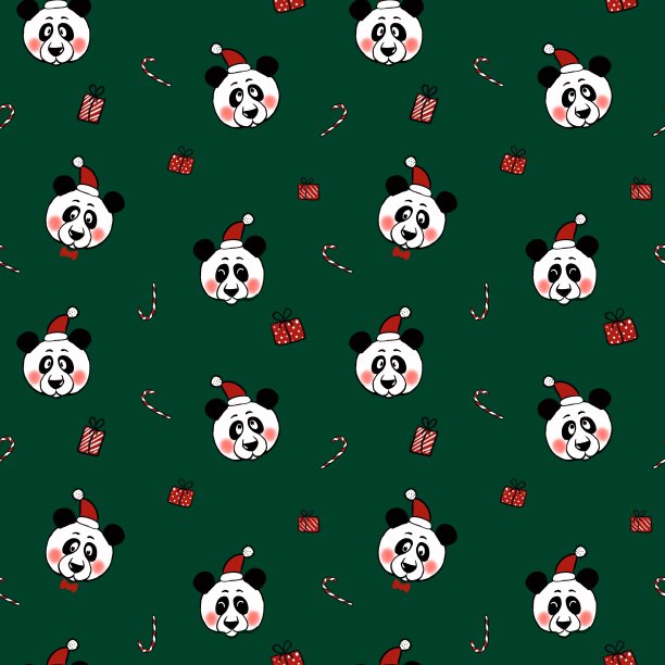 圣诞老人帽子里的熊猫图案。这幅插图是用纸板的风格画的，主题是新年。为织物，纸张和其他项目设计。图片下载