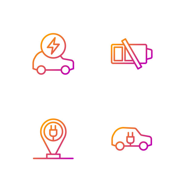 设置线路电动汽车，充电停车电动，低电池。渐变颜色图标。向量图片下载