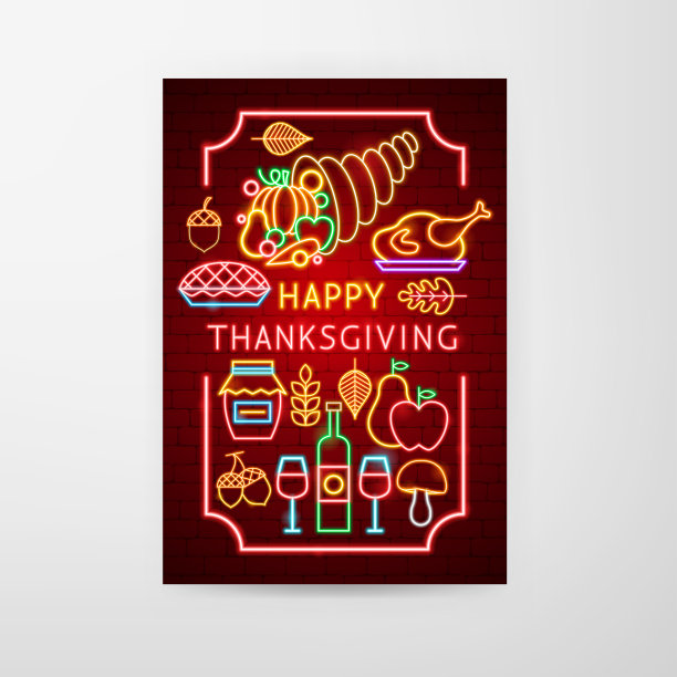 感恩节快乐霓虹灯传单图片下载