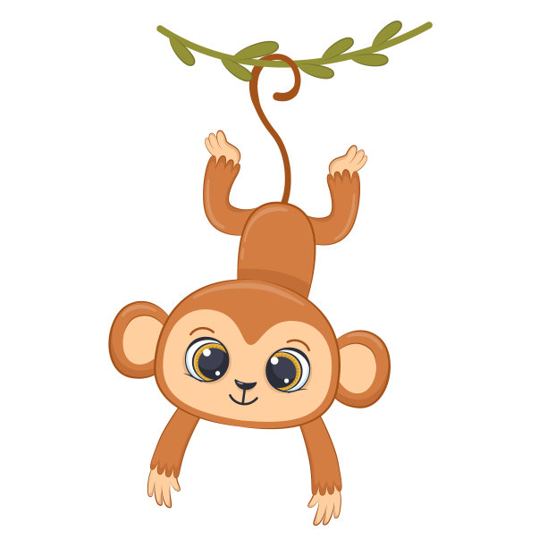 可爱的小猴子挂在藤蔓上。卡通矢量插图。图片下载