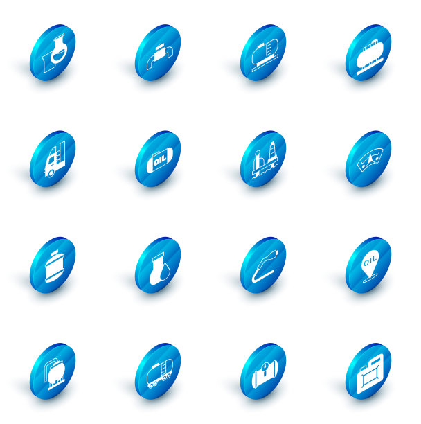 海上图标设置金属管道和阀门、储油罐、车用气体、丙烷气、电机仪表和平台。向量图片下载