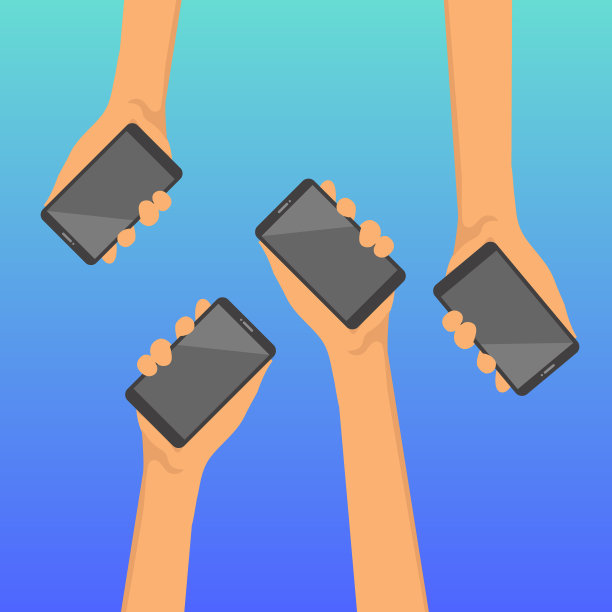 两只手拿着电话。空屏幕模拟。手机app社交网络交流。触摸屏手机应用。矢量平面动画设计图片下载