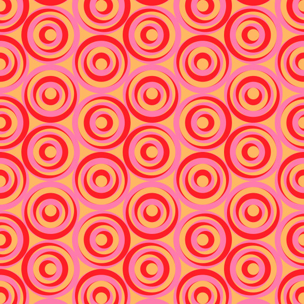 红色和粉红色的圆圈在橙色背景上。70年代的时尚风格图片下载