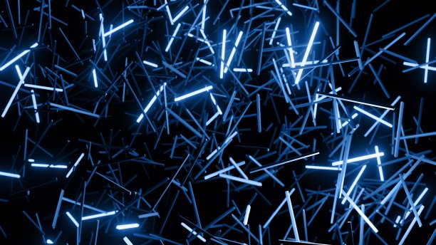 3 d渲染。3d抽象简单的几何背景与蓝色块像灯泡闪烁的霓虹灯。创造性的简单运动设计bg与3d对象图片下载