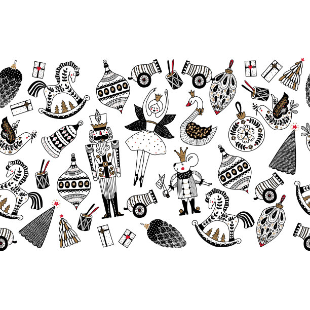 圣诞水平矢量无缝胡桃夹子边界。图片下载