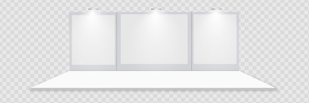 3 d展览摊位。白色空促销站与书桌。向量白色空几何正方形。演示活动室展示。空白框模板图片下载