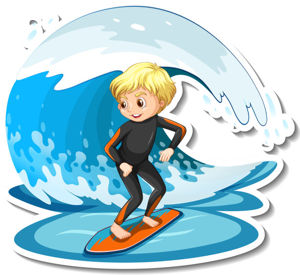 贴纸设计与一个女孩在冲浪板上孤立图片下载