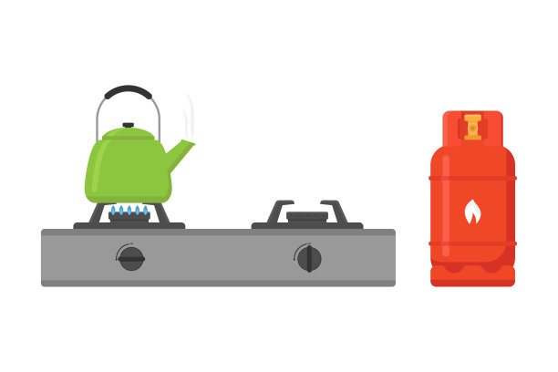煤气炉和水壶矢量设计插图图片下载