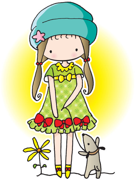 向量卡通女孩与小狗小狗宠物图片下载