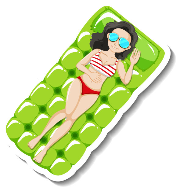 女士躺在游泳橡皮浮球卡通图片下载