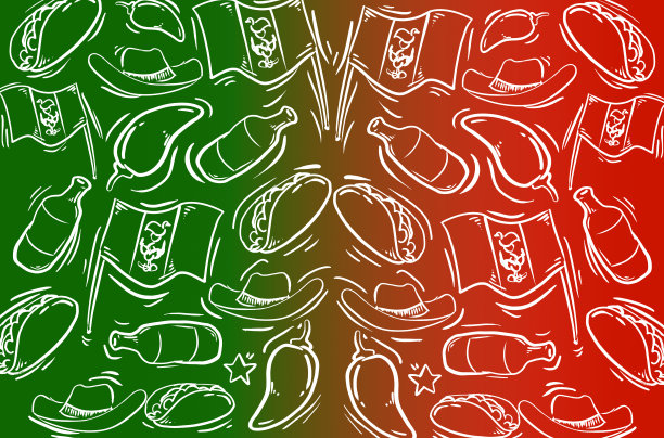 图标墨西哥食物，背景色旗帜图片下载