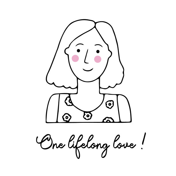 女性角色肖像矢量素材：卡通简约风格，手绘线性面部表情社交网络明信片图片下载