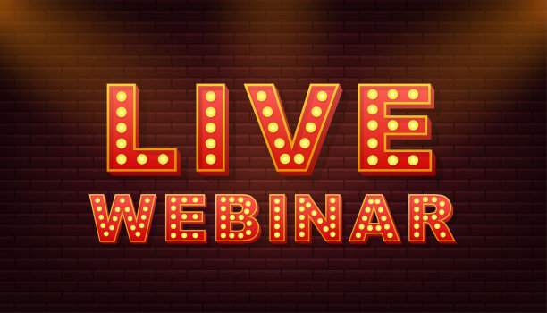 复古轻文本实时网络研讨会。复古的灯泡。矢量插图。图片下载