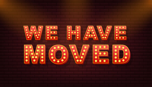 我们已经移动了复古轻文本。复古的灯泡。矢量插图。图片下载