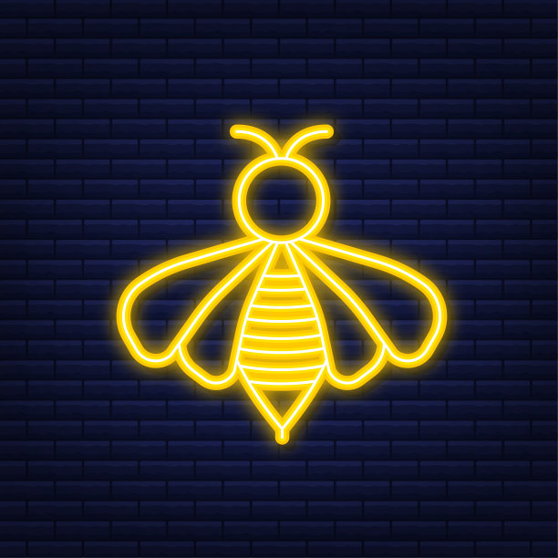 蜂蜜蜜蜂飞行。蜜蜂图标。霓虹风格。矢量插图。图片下载