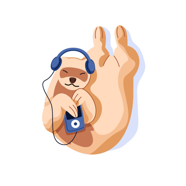 可爱的雪貂在休息，听着音乐图片下载