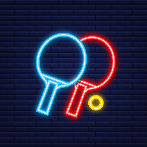 两个打乒乓球的球拍。霓虹灯图标。矢量插图。图片下载