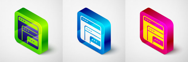 Isometric软件，网页开发人员编程代码图标隔离在灰色背景。计算机脚本随机部分的程序代码。方形按钮。向量图片下载