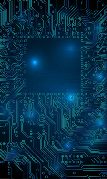 电路板的背景。技术概念设计，灯光背景，文字空间，复制空间。电子计算机技术、数字芯片、模拟电路。旗帜,演示。向量图片下载