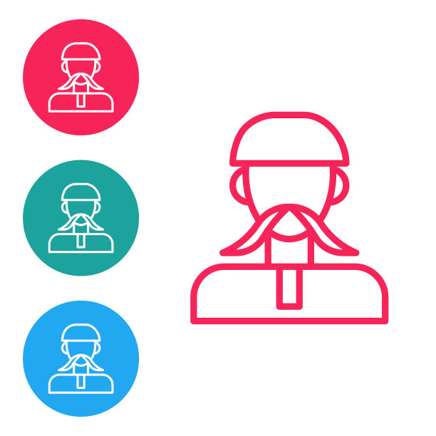 红色线乌克兰哥萨克图标孤立在白色背景。在圆形按钮中设置图标。向量图片下载