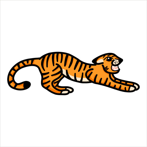 矢量插图与野生咆哮的老虎在卡通风格的白色背景。图片下载