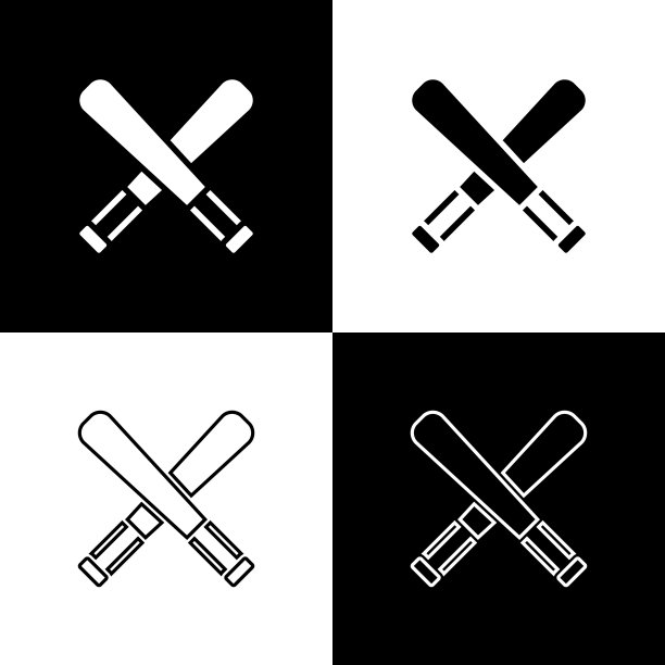 设置交叉棒球棒图标孤立在黑白背景。向量图片下载