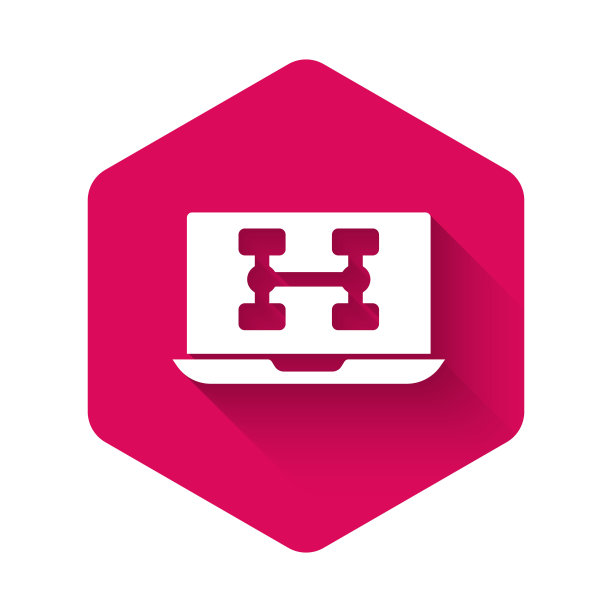 白硬件诊断条件汽车图标隔离与长阴影背景。汽车服务和修理零件。粉红色的六角按钮。向量图片下载