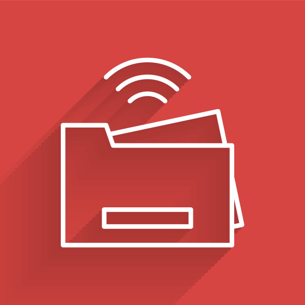 白线智能打印机系统图标隔离与长阴影。物联网概念与无线连接。向量图片下载