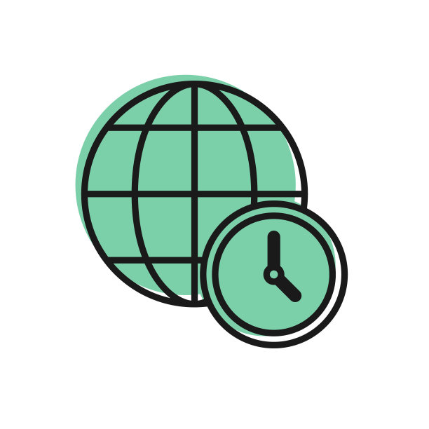 黑线世界时间图标孤立在白色背景。时钟和全球。向量图片下载