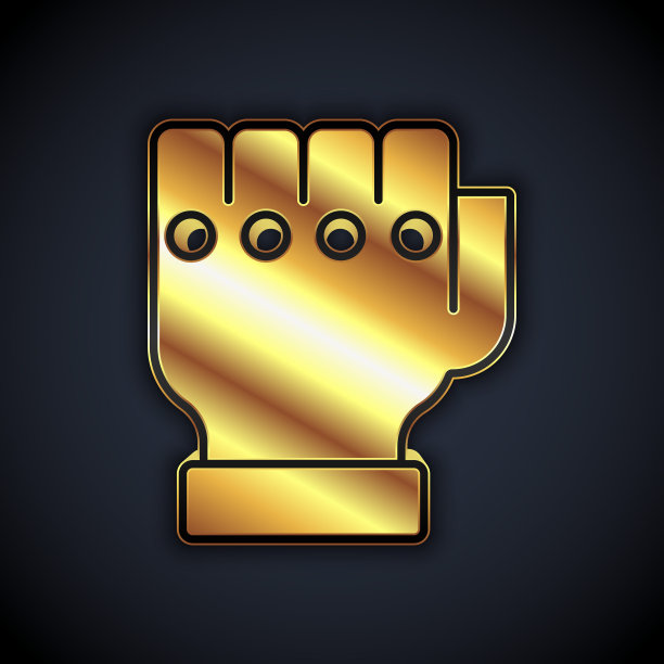 金色的MMA手套图标隔离在黑色背景。运动副的战士。战士手套。向量图片下载