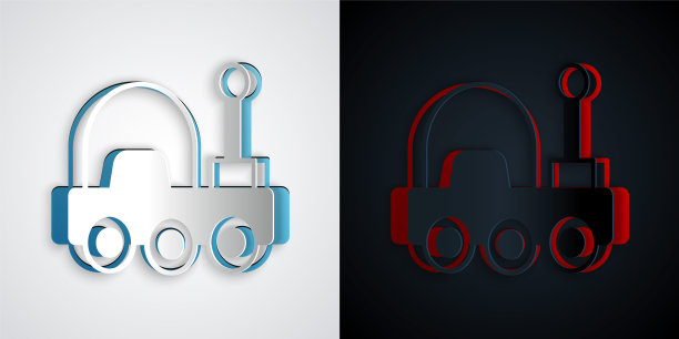 纸切割火星漫游者图标孤立在灰色和黑色的背景。空间探测器。太空城的迹象。研究行星表面的仪器。纸艺术风格。向量图片下载