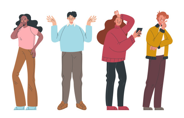 现代风格简约扁平，人男人女人物思维孤立集图片下载