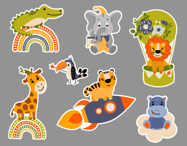 可爱的手绘动物贴纸图片下载