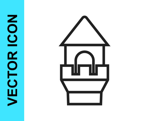 黑线城堡塔图标孤立在白色的背景。堡垒的迹象。向量图片下载