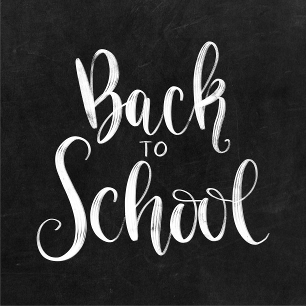 黑色背景上的白色“回到学校”字样。图片下载