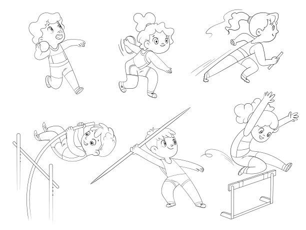 田径运动。集。铅球、铁饼、接力赛、撑杆跳、标枪、障碍赛图片下载