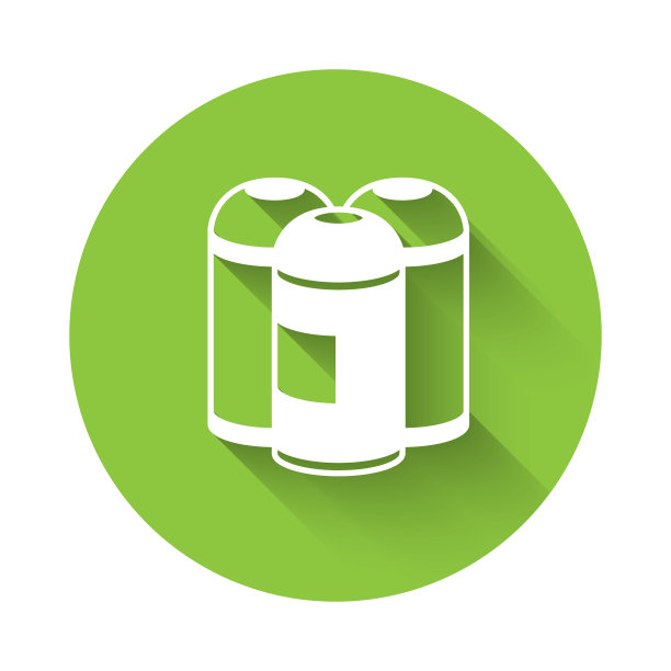 白色喷漆可以隔离图标与长阴影背景。绿色圆圈按钮。向量图片下载