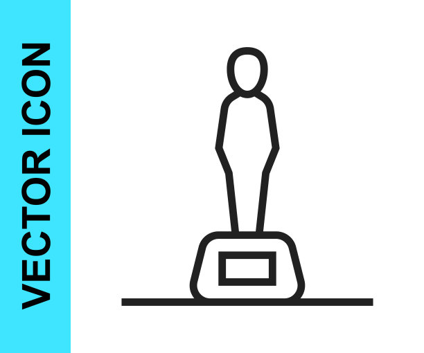 黑线电影奖杯图标孤立在白色背景。奥斯卡奖的图标。电影和电影院的象征。向量图片下载