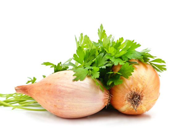 黄洋葱配绿欧芹。图片下载