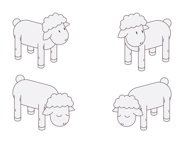 羊画的轮廓风格在各种姿势图片下载