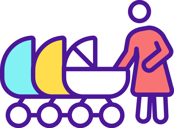 母亲与多个婴儿车RGB颜色图标图片下载