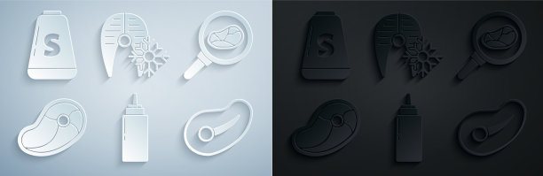 设置酱瓶牛排肉在煎锅新鲜图片下载