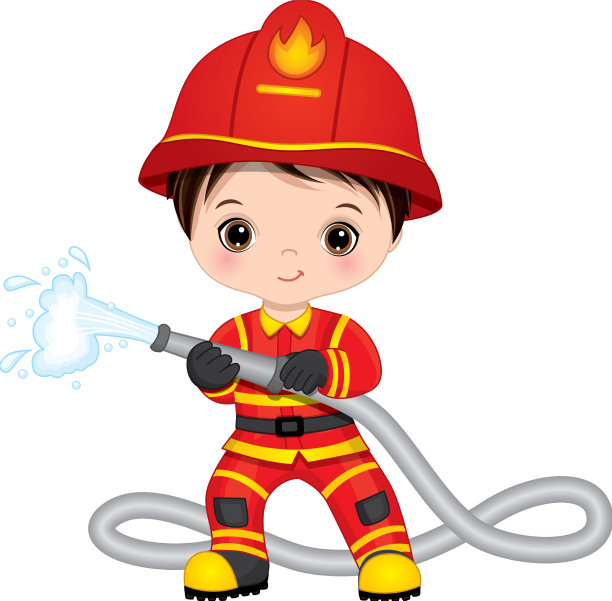 可爱的小消防员拿着消防水管图片下载