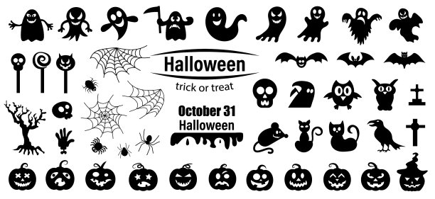 将万圣节的剪影设置在白色上图片下载