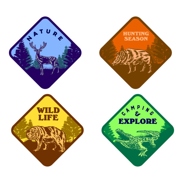 设置野生动物徽章鳄鱼熊鹿图片下载